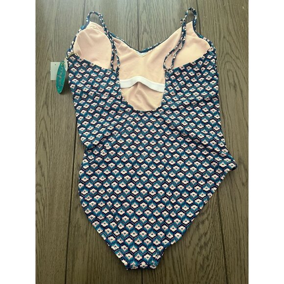 NWT  Womens Geometric Print One-Piece Swimsuit With Adjustable Straps & Removabl - Picture 2 of 5